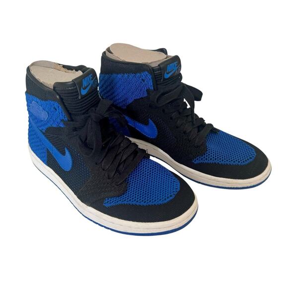 NIKE AIR JORDAN 1 Retro Flyknit BG Black Royal Blue Size 6Y 38.5 NEW IN BOX - Picture 4 of 14